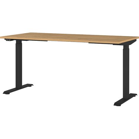 Schreibtisch 160cm, elektrisch höhenverstellbar, Eiche/schwarz, JESOLO-01 (1/4)