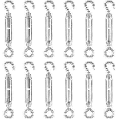 12-teiliges Set verstellbarer Drahtseilspannschlösser M4 aus Edelstahl 304, robust, mit korrosionsbeständigen Haken und Ösen für Drahtseile - (1/5)