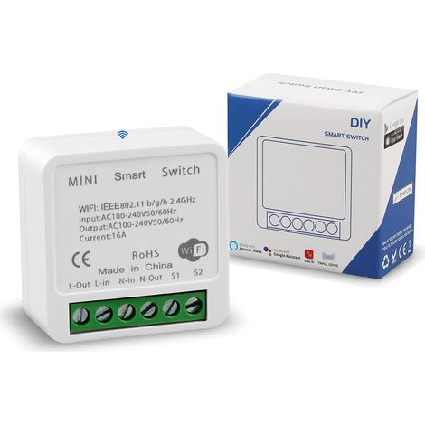 Mini Interrupteur Intelligent WiFi, Module de Disjoncteur Bricolage, Smart Life/Tuya APP Et Télécommande Vocale Sans Fil, Compatible Avec Alexa Echo Et Google Home (100-240V, 16A) (1/5)