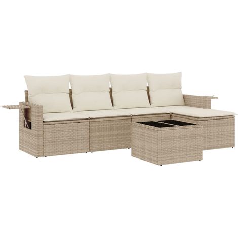 Set Divano da Giardino 6 pz con Cuscini Beige in Polyrattan vidaXL (1/5)