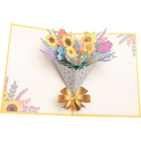 Carte de vœux Bouquet de tournesols, Carte de vœux pop-up en papier tournesol pour femme, Carte pop-up 3D Bouquet de tournesols et roses, Épouse, Petite amie, Anniversaire, Saint-Valentin (1/5)