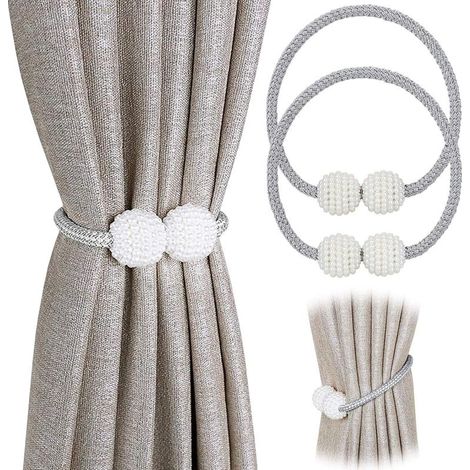 Lot de 2 embrasses magnétiques pour rideaux de petite taille, fins ou transparents Embrasse de rideau gris (1/5)