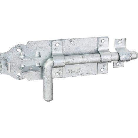 Verrou de box avec poignée ronde et gâche attachée galvanisé à chaud platine 180 x 70 mm Ø du boulon 16 mm longueur totale 230 mm