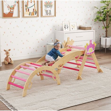 MEUBLIV 8-in-1 Indoor-Kletterspielplatz für Kinder Rosa mit Rutsche und Wippe (1/5)