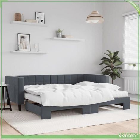 Lit de jour avec lit gigogne - FAF7291712413841 - velours gris foncé - 2x90x190 cm - matelas mousse 10 cm (1/5)