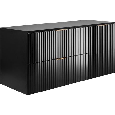 Set da bagno: mobile con cassetti e mobile con ante 57×46×120 cm, colore: nero, maniglia oro (1/5)