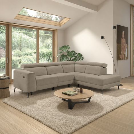 Canapé de relaxation électrique angle à droite en tissu taupe clair (1/5)