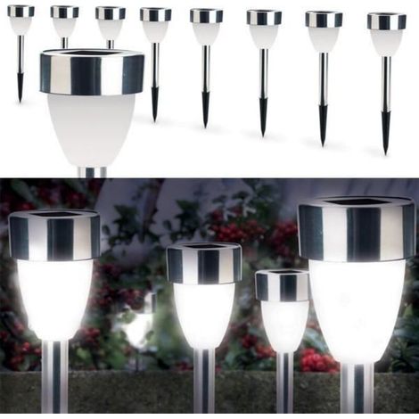 Lampe borne solaire led X8 forme tulipe blanche a099