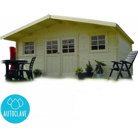Abri jardin bois "Zürich" - 19.71 m² - 5.08 x 3.88 x 2.53 m - 28 mm (1/4)