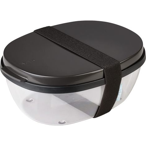 Mepal - Ensaladera Ellipse - Fiambrera para Ensaladas con Varios Compartimentos - Bento Box para Ensaladas sobre la Marcha - Comida Sana y Estilo de Vida - 1300 ml + 600 ml - Nordic black (1/5)