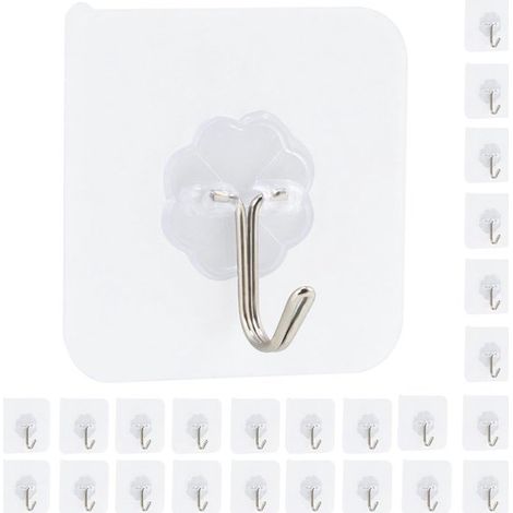 Elalove 24 ganchos de pared autoadhesivos transparentes sin dejar marcas para toalleros, techos y estantes de cocina, soportan hasta 10 kg. (1/5)