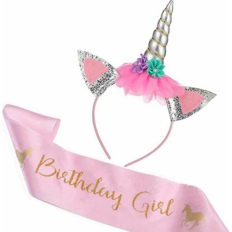 serre-tte Licorne Avec Fleurs Halloween Chapeau(argent) Dguisement Bandeau Feutre Corne Oreilles Mignon Licorne Unicorn Bandeau Cheveux Coiffure L (1/5)