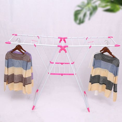 Séchoir à linge pliable pour balcon, aile déployable, gain de place, couleur rose, pour extérieur. (1/5)