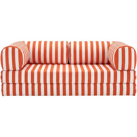 COSIMA - Canapé droit tissu rayé 3 places Orange (1/5)