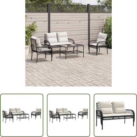 Gartensessel - 4-tlg. Garten-Sofagarnitur mit Kissen Schwarz Poly Rattan (1/5)