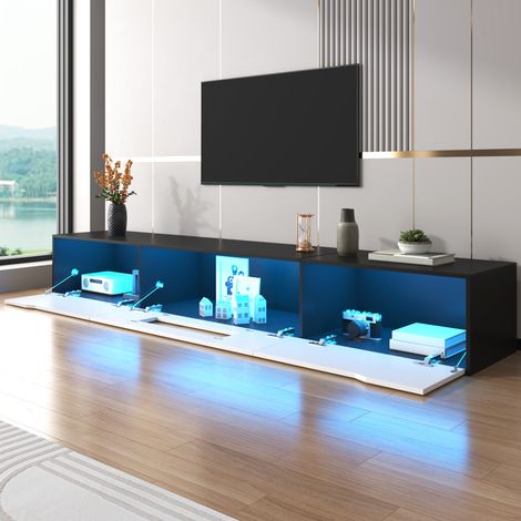 Mueble TV 180x35x30cm iluminación LED 16 colores MDF y tablero de partículas color Negro+Blanco (1/5)