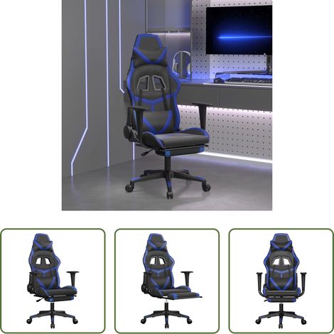Massagestuhl - Gaming-Stuhl mit Massage & Fußstütze Schwarz & Blau Kunstleder (1/5)