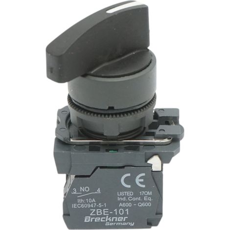 Selettore a 2 posizioni con ritenuta nero 1NO+1NC, 240V/10A, TB5-AJ25 Breckner Germany (1/5)
