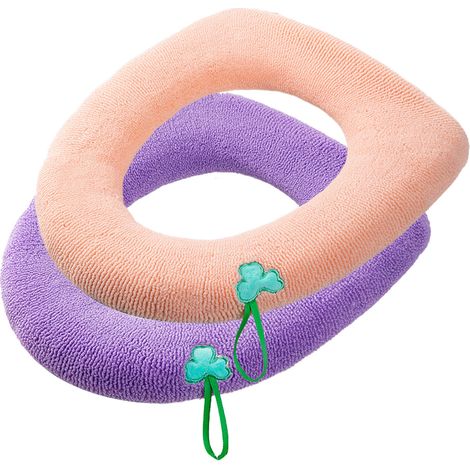 2 abattants de toilettes, housse chauffante, fibres acryliques extensibles, 44 x 36 cm, lavables et rapides à installer (1/5)