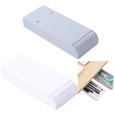 Sous Organisateur de Tiroir de Bureau, 2 Pièces Tiroir Auto-adhésif Sous le Bureau Caché de Rangement de Tiroir de Bureau pour Crayons, Téléphone, Trombones, le Bureau, la Maison (1/4)