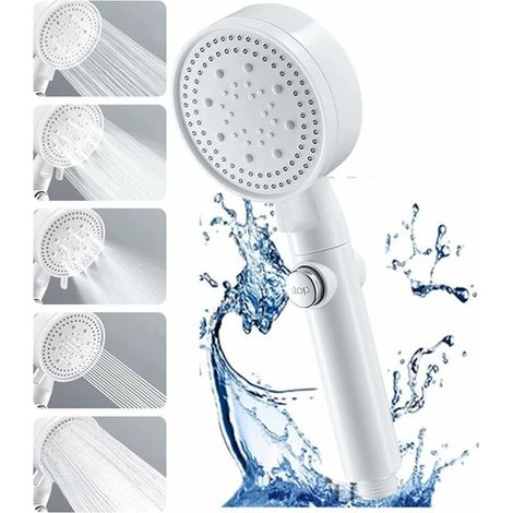 Blanc Pommeau de Douche Economie D'eau avec Support, Anti Calcaire, Douchette à Haute Pression avec 5 Modes,Shower Head de Massage, (1/5)