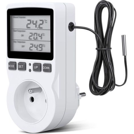 Prise Thermostat, Prise Minuteur Digital, Prise Programmable Digitale avec Sonde, Minuterie Numérique Programmable, Prise Thermostat chauffage pour Serre, Aquarium-Fei Yu (1/4)