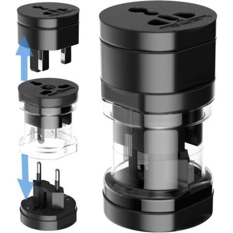3 in 1 Travel Converter, Universal Power Adapter, All-in-One Travel Essential, Black (1/4)