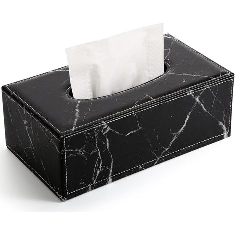 Kosmetiktücherbox Lederoptik Marmoroptik Schwarz 25x13.5x9.5cm (1/5)