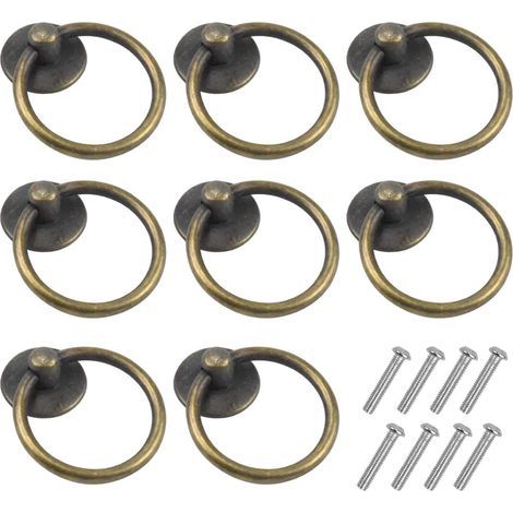 CCYKXA 8 Pcs Vintage Drawer Handle Furniture Knob Round Cupboard Handles Drawer Ring Knobs Cabinet Pull Handle Antique Zinc Alloy for Kitchen Dresser Door Decor, Bronze