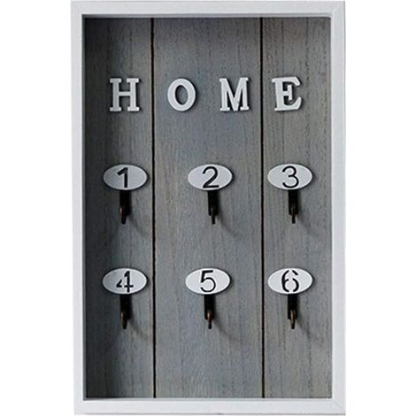 Armoire à clés en bois avec 6 crochets, grise - Online Store (1/4)