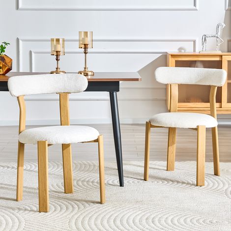 Set di 2 sedie da pranzo in bouclé bianco, schienale ergonomico, gambe in legno DESVIAE (1/5)