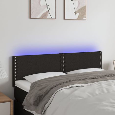 Tête de lit à LED Armoire de tête de lit Noir 144x5x78/88 cm Tissu 84231 (1/5)