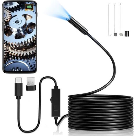 Caméra endoscopique pour Android, Hopefox 1920P HD USB avec 8 LED, tuyau semi-rigide de 5 mètres, outil d'inspection étanche IP67 (1/5)