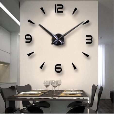 Horloge Murale 3D DIY Design Moderne Surface Miroir Décor Salon Noir, Cadran Silencieux Maison (1/5)