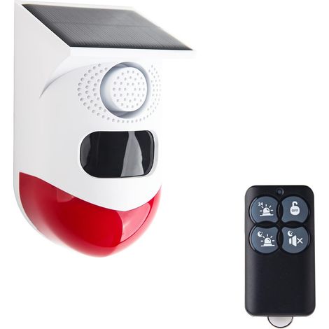 Sirène solaire à détecteur de mouvement, 120 dB, puissante, avec stroboscope LED et signal sonore, pour une utilisation extérieure et étanche. (1/5)