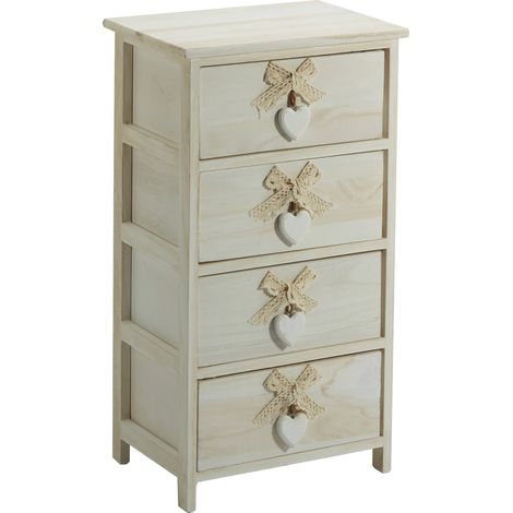 Cassettiera 4 Cassetti 40x29x73 cm in Legno con Cuore