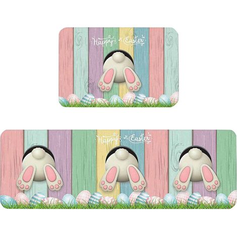 Tapis de porte, tapis de cuisine de Pâques, ensemble de 2 tapis de sol rembourrés anti-fatigue, antidérapants, confortables pour la cuisine. (1/5)