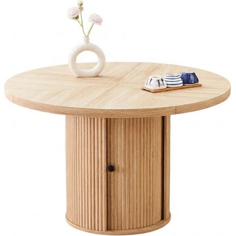 ELVMI Mesa de Comedor Redonda para 4 a 6 Personas con Armario de Almacenamiento, MDF Madera, 115 x 115 x 74 cm (1/5)