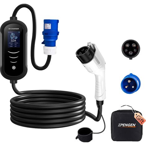 Chargeur de voiture électrique, Courant réglable, Design portable, Prise CEE 7KW, Type1 (1/2)