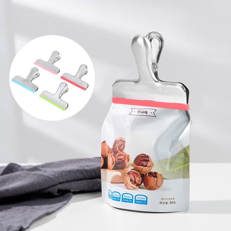 Clips de fermeture en acier inoxydable antidérapant avec bande de silicone, 4 couleurs, pour sceller les étiquettes et les sacs alimentaires. (1/5)