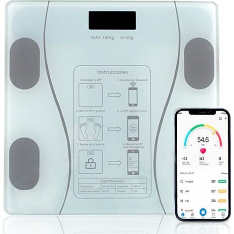 Bilancia Pesapersone Digitale Max 180 Kg in Vetro con App Bluetooth Bianca