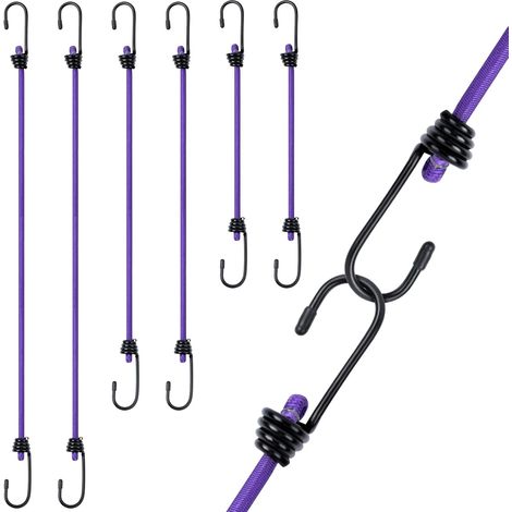 6 elastische Bungee-Seile mit Haken, 3 Größen (30/50/80 cm), Gurte zum Tragen von Lasten/Verpacken/Camping – lila