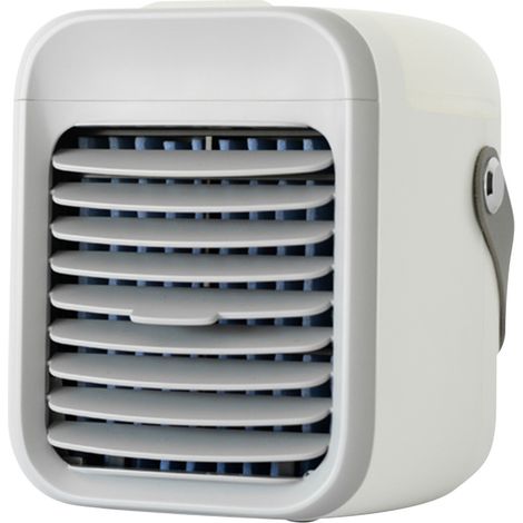 Aire acondicionado portátil recargable con ventilador, funciones de refrigeración, humidificador, filtro, 3 velocidades y luz nocturna de colores. (1/5)