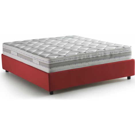 Talamo Italia - Letto matrimoniale Alessander, Letto contenitore con rivestimento in tessuto, 100% Made in Italy, Apertura frontale, con materasso Cm 160x200 incluso, Rosso