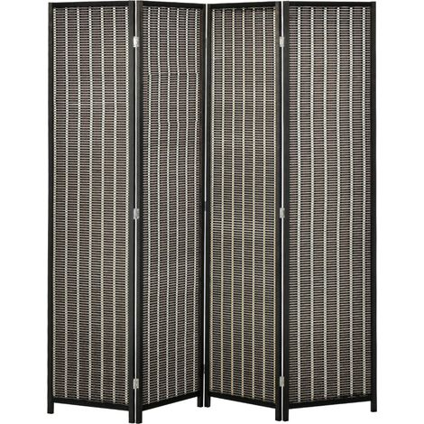 Paravent pliant 4 panneaux en bambou et pin 180 x 180 cm, séparateur de pièce marron (1/5)