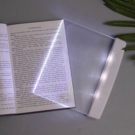Flat book lights for reading in bed, clear LED light for book pages, wireless light panel