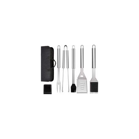 6-teiliges Grillbesteck-Set aus Edelstahl mit Tragetasche, Pfannenwender, Zange und Gabel Zubehör für Grillen, Kochen und Camping (1/5)