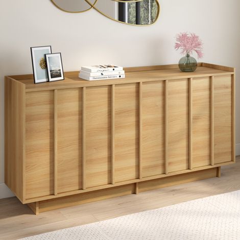 Aparador ROSIE 160 cm, 4 puertas efecto haya, diseño minimalista