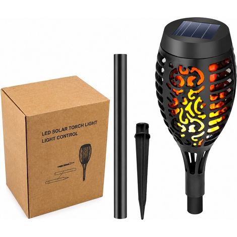 Lampe torche solaire d'extérieur étanche, éclairage flamme pour jardin et aménagement paysager, lot de 6 lampes à 12 LED (1/5)