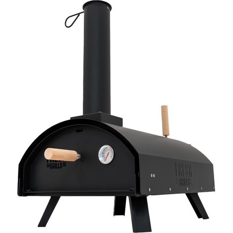 Monster Shop – Four à pizza extérieur en acier noir multi-combustible – Thermomètre intégré – Cuisson 60s à 400°C – Pelle et pierre incluses